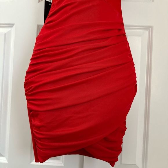 Free People  by ELLIATT Praise Mini Red Dress Stretch Ruched Slim Fit - Picture 8 of 11